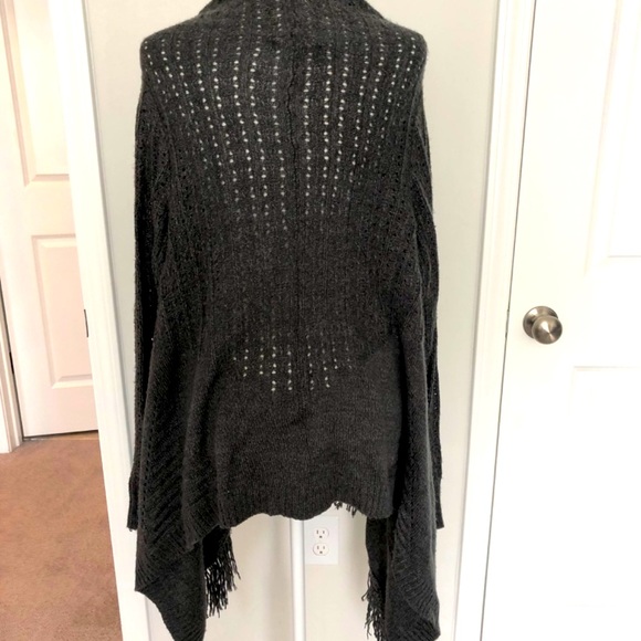 Vintage America Blues Sweaters - Long Sleeve Poncho/Cape-Like Charcoal Grey Cardigan Sweater - Large